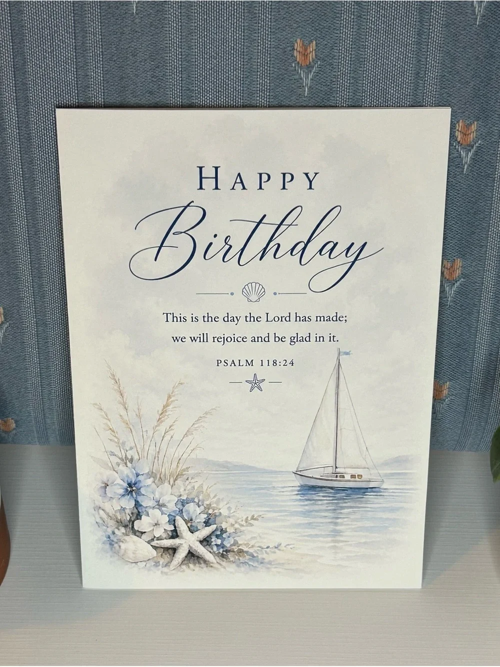 Nautical Birthday Card with Scripture - Blue
